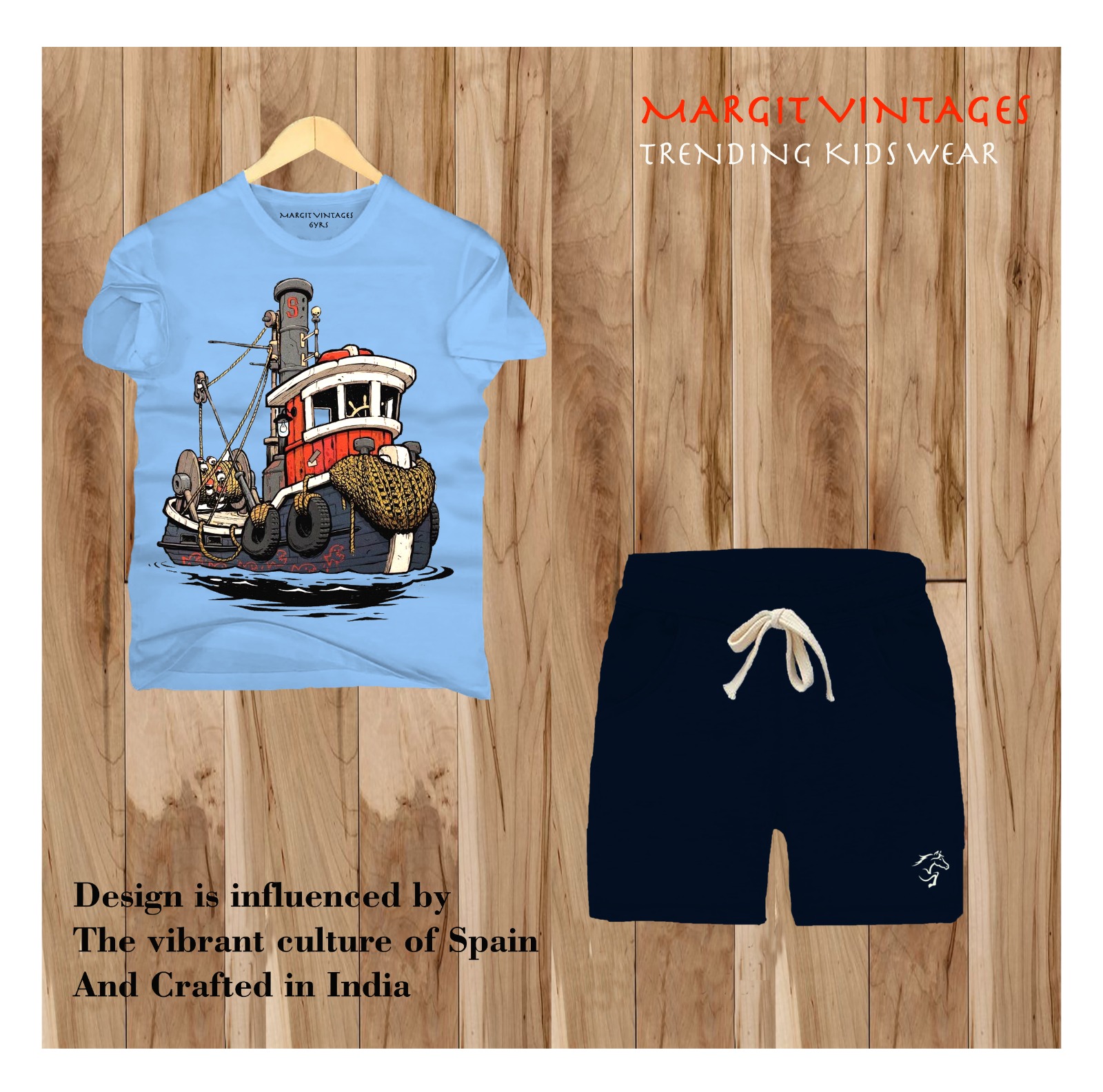 Harbour Tugboat co-ord set — blue tee and navy shorts